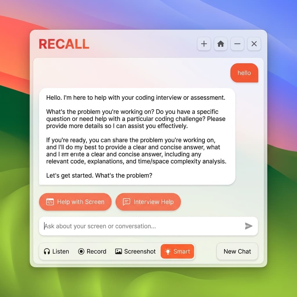 Recall AI Assistant - Chat interface with interview help and screen capture features
